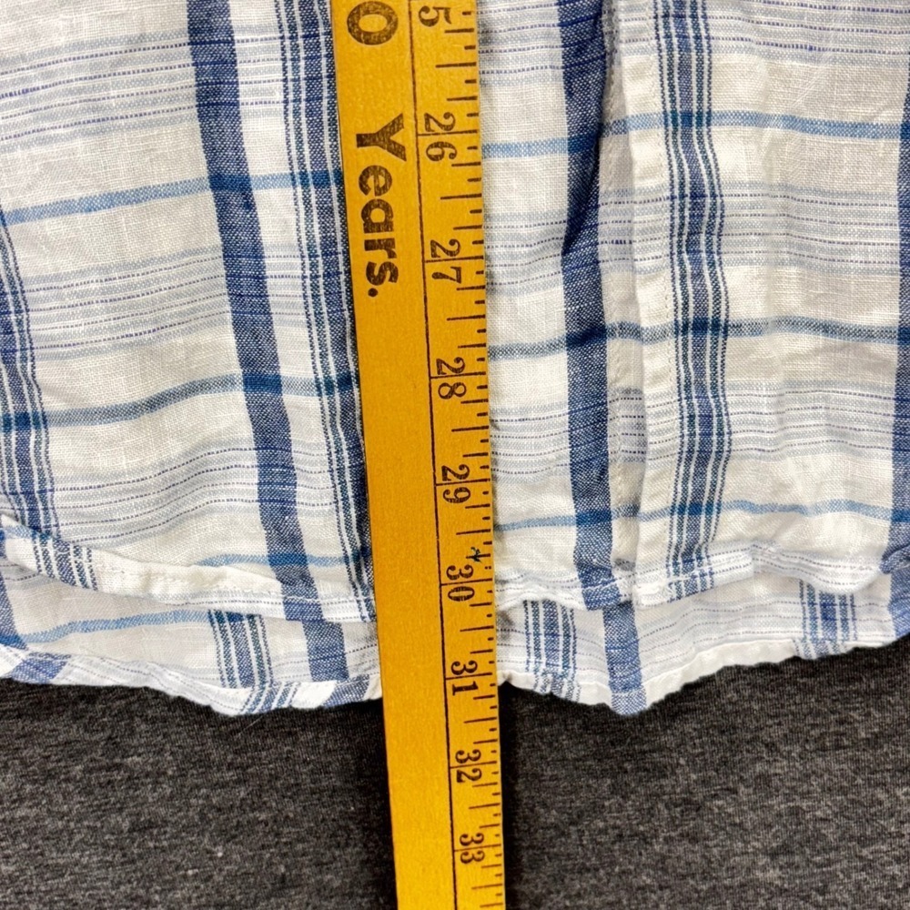Jos A Bank Shirt Mens L Blue White Plaid Short Sleeve 100%‎ Linen Button Front - Picture 6 of 10